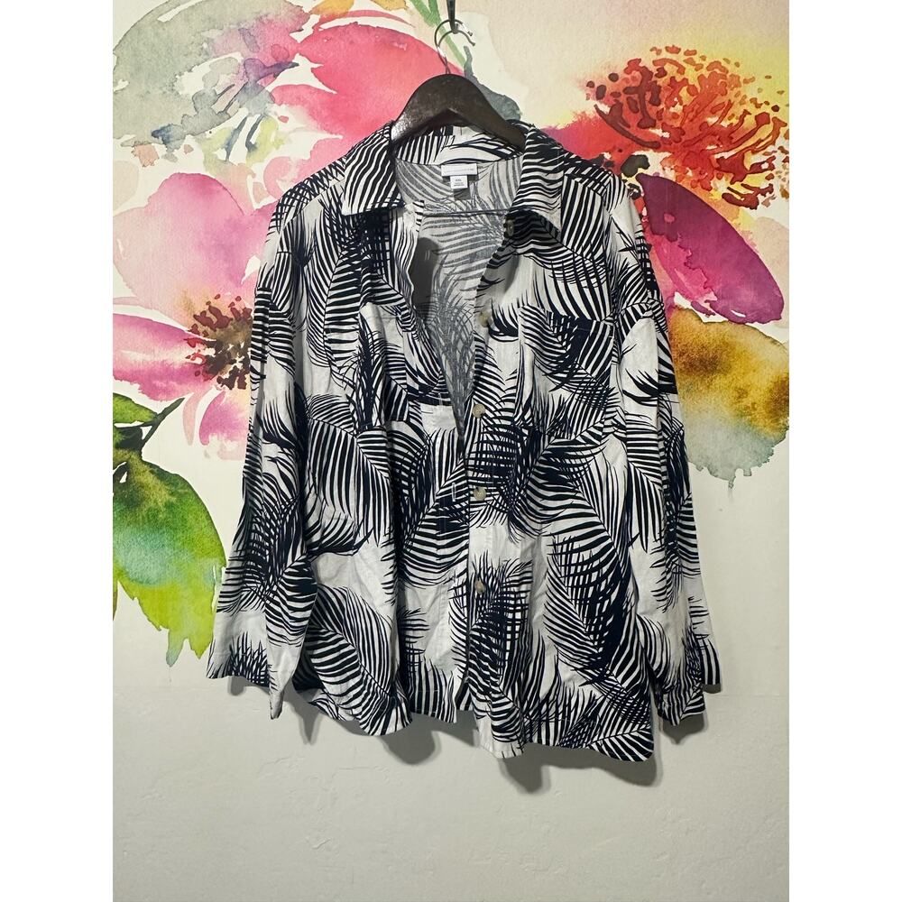 Liz Claiborne Button Up - White and Blue Leaf Shirt - Size XXL - NWOT